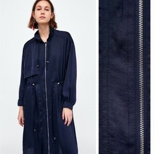 Zara Navy Silk Trench Coat